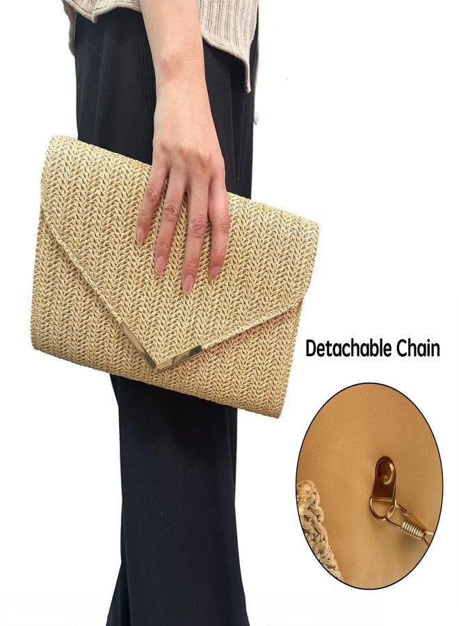 Eiyye Straw Clutch for Women Envelope Woven Rattan Evening Bag with Detachable Chain Boho Crossbody Shoulder Purse for Wedding Vacation Party - Image 3